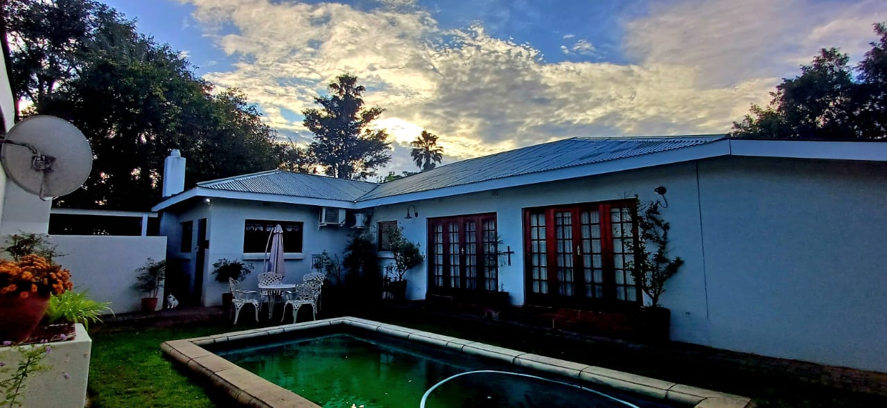 Pool courtyard at sunset